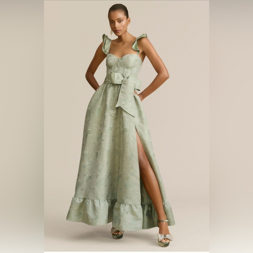 V. Chapman Veronica Corset Ruffle Side-Slit Dress